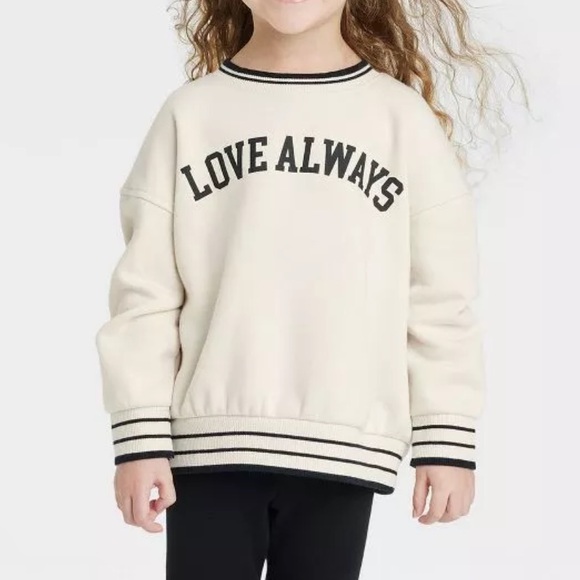 Cat & Jack Girls Cream Black Love Always Long Sleeve Sweatshirt - NWT - Picture 1 of 9